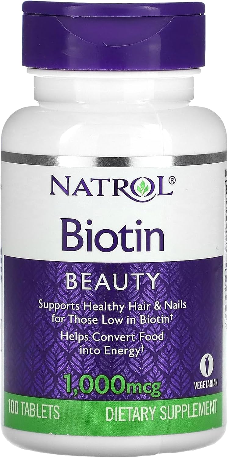 Natrol Biotin Supplement - 1,000 mcg, 100 Tablets for Hair, Skin, and Nails