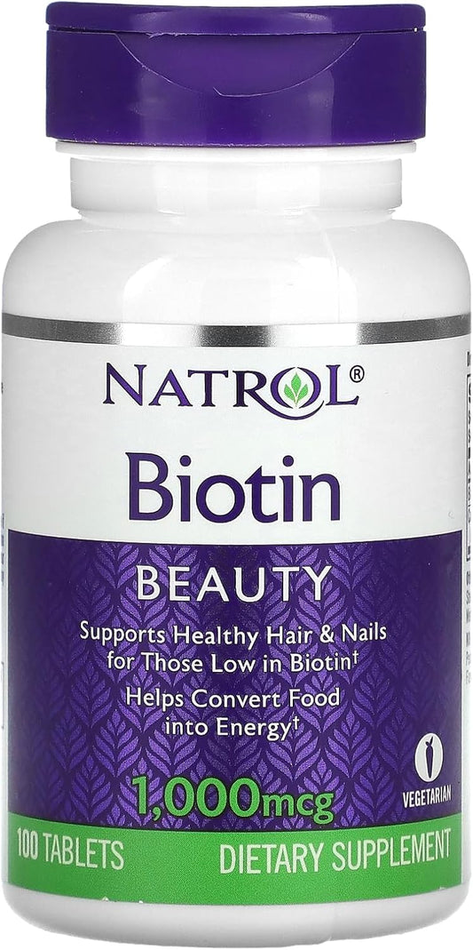 Natrol Biotin Supplement - 1,000 mcg, 100 Tablets for Hair, Skin, and Nails