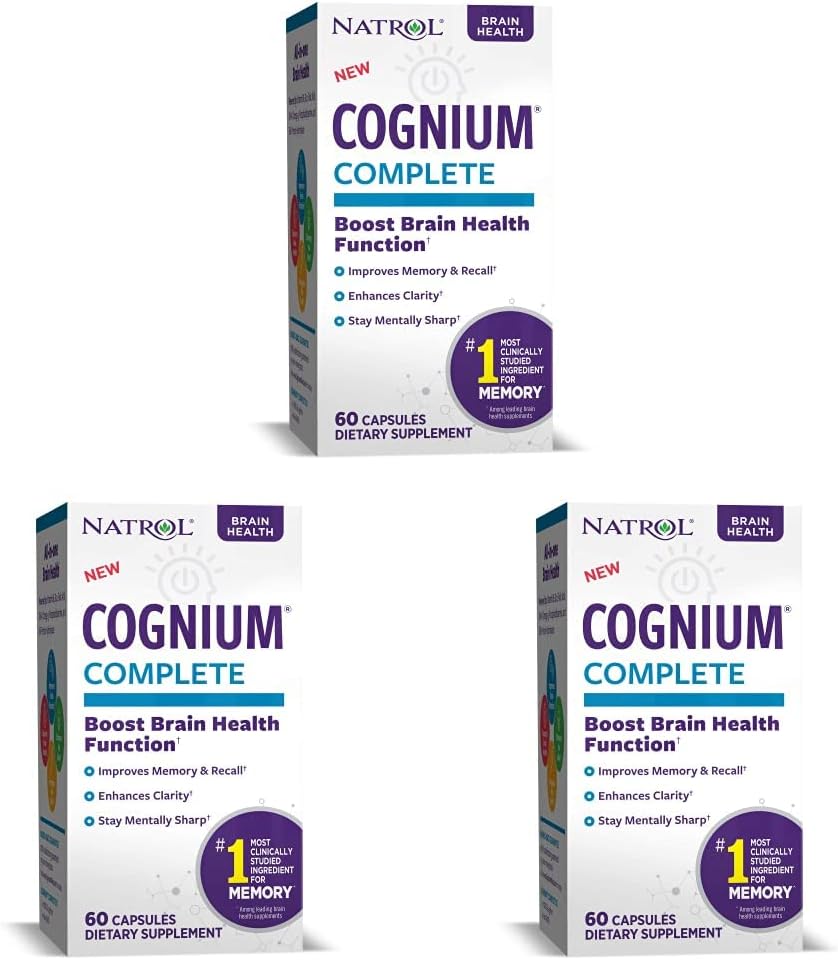 Natrol Cognium Complete Memory & Clarity Brain Health Supplement 100mg - 180 Capsules, Drug-Free Formula Pack