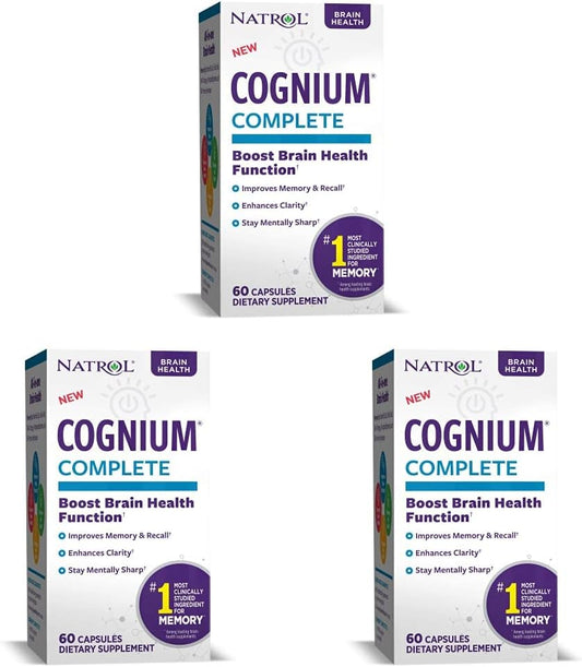 Natrol Cognium Complete Memory & Clarity Brain Health Supplement 100mg - 180 Capsules, Drug-Free Formula Pack
