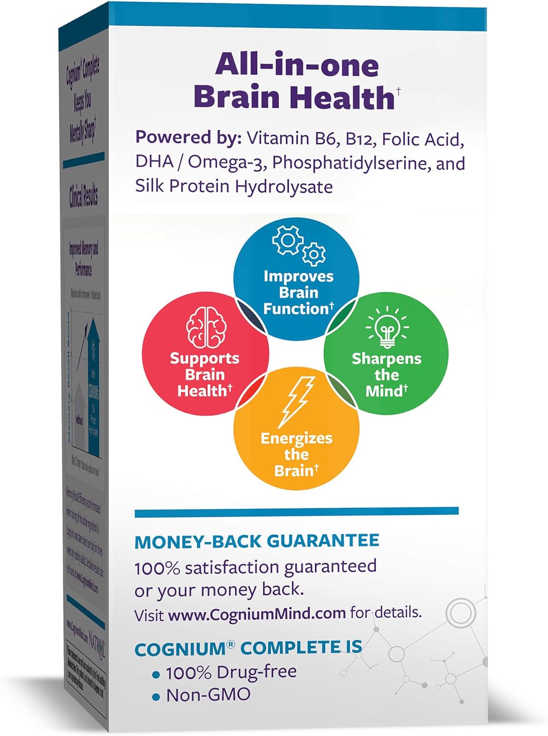 Natrol Cognium Complete Memory & Clarity Brain Health Supplement 100mg - 180 Capsules, Drug-Free Formula Pack
