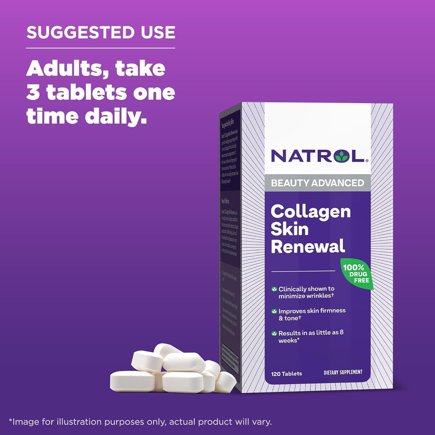 Natrol Collagen Skin Renewal Dietary Supplement - 120 Tablets, 40 Day Supply for Advanced Beauty Support