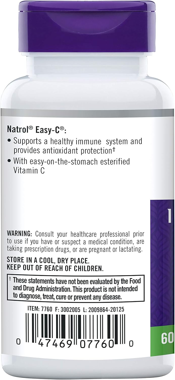 Natrol Easy-C Immune Health Dietary Supplement - High-Potency Vitamin C Tablets, 500mg, 60 Count