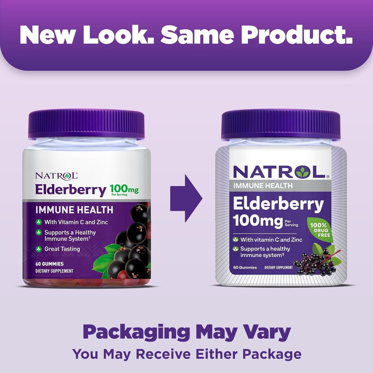 Natrol Elderberry Gummies 100mg for Immune Support - 60 Berry Flavored Gummies, 1 Month Supply