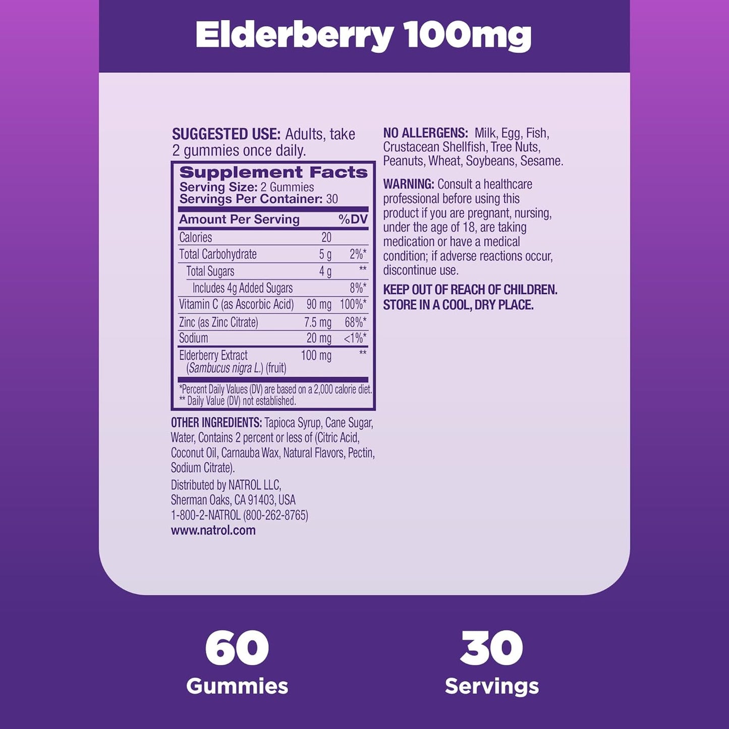 Natrol Elderberry Gummies 100mg for Immune Support - 60 Berry Flavored Gummies, 1 Month Supply