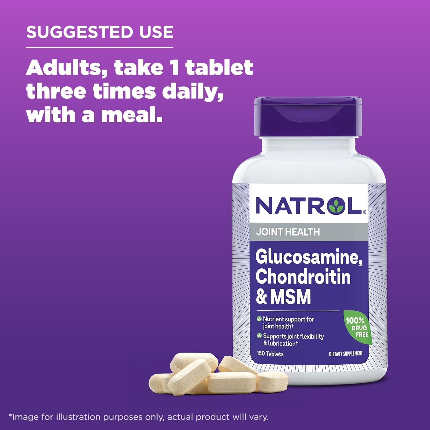 Natrol Glucosamine, Chondroitin and MSM Dietary Supplement for Joint Health - 150 Tablets, 50 Day Supply for Adults