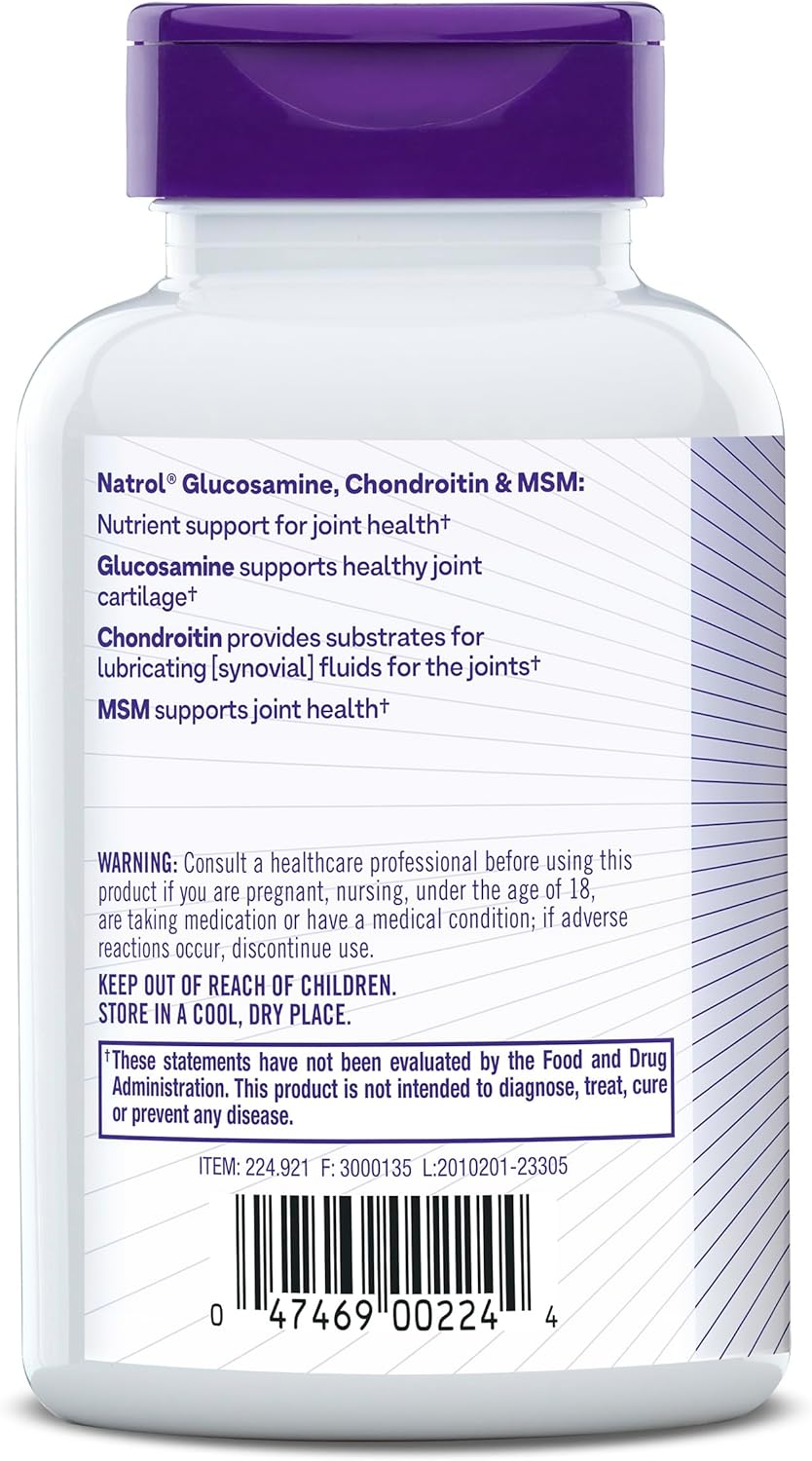 Natrol Glucosamine, Chondroitin and MSM Dietary Supplement for Joint Health - 150 Tablets, 50 Day Supply for Adults