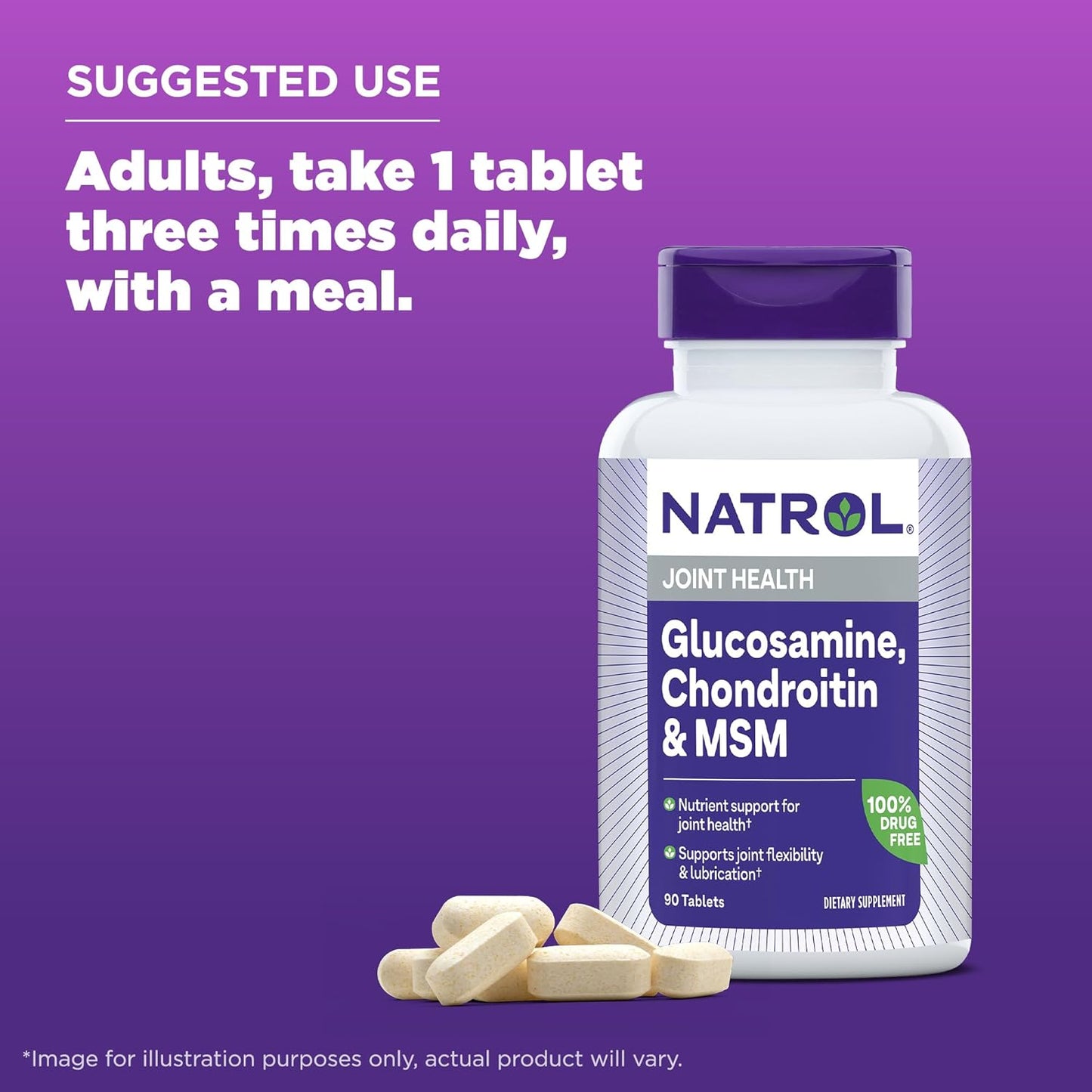 Natrol Glucosamine, Chondroitin, MSM Dietary Supplement, 90 Tablets, Supports Joint Health in Adults