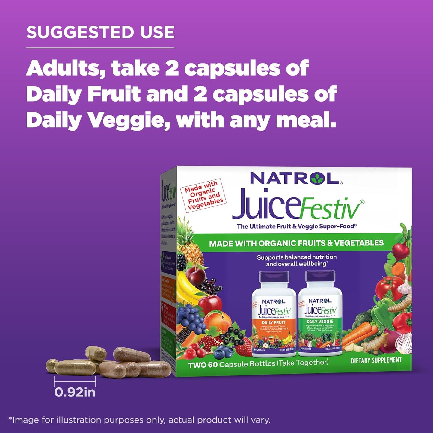 Natrol JuiceFestiv: Ultimate Fruit & Veggie Super-Food for Balanced Nutrition, Antioxidants, 60 Capsules (2-Count)