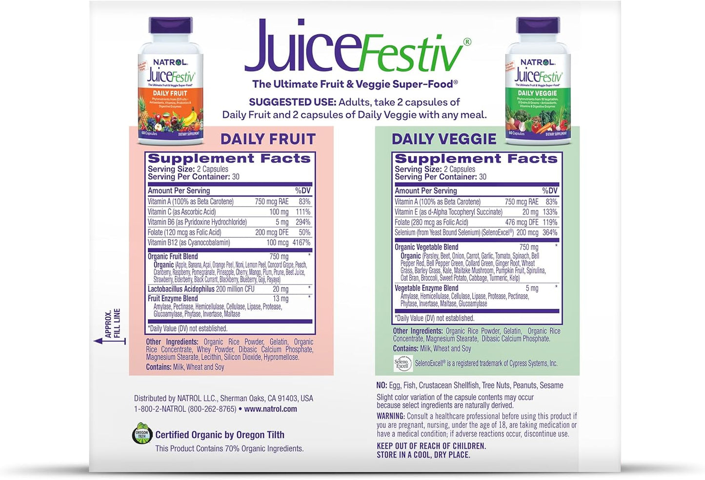 Natrol JuiceFestiv: Ultimate Fruit & Veggie Super-Food for Balanced Nutrition, Antioxidants, 60 Capsules (2-Count)