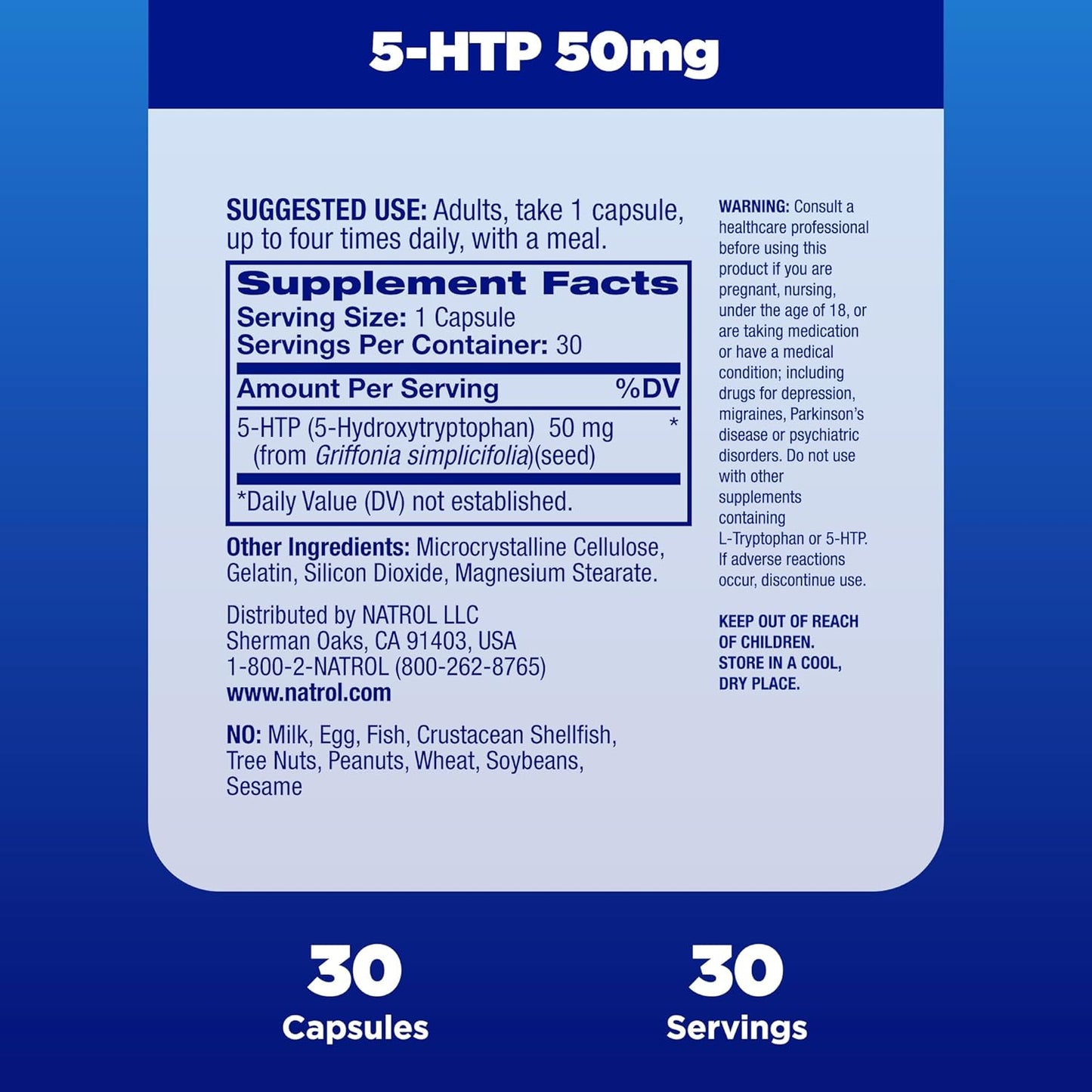 Natrol Mood & Stress 5-HTP 50mg Capsules for Balanced Mood - 30 Count Supply