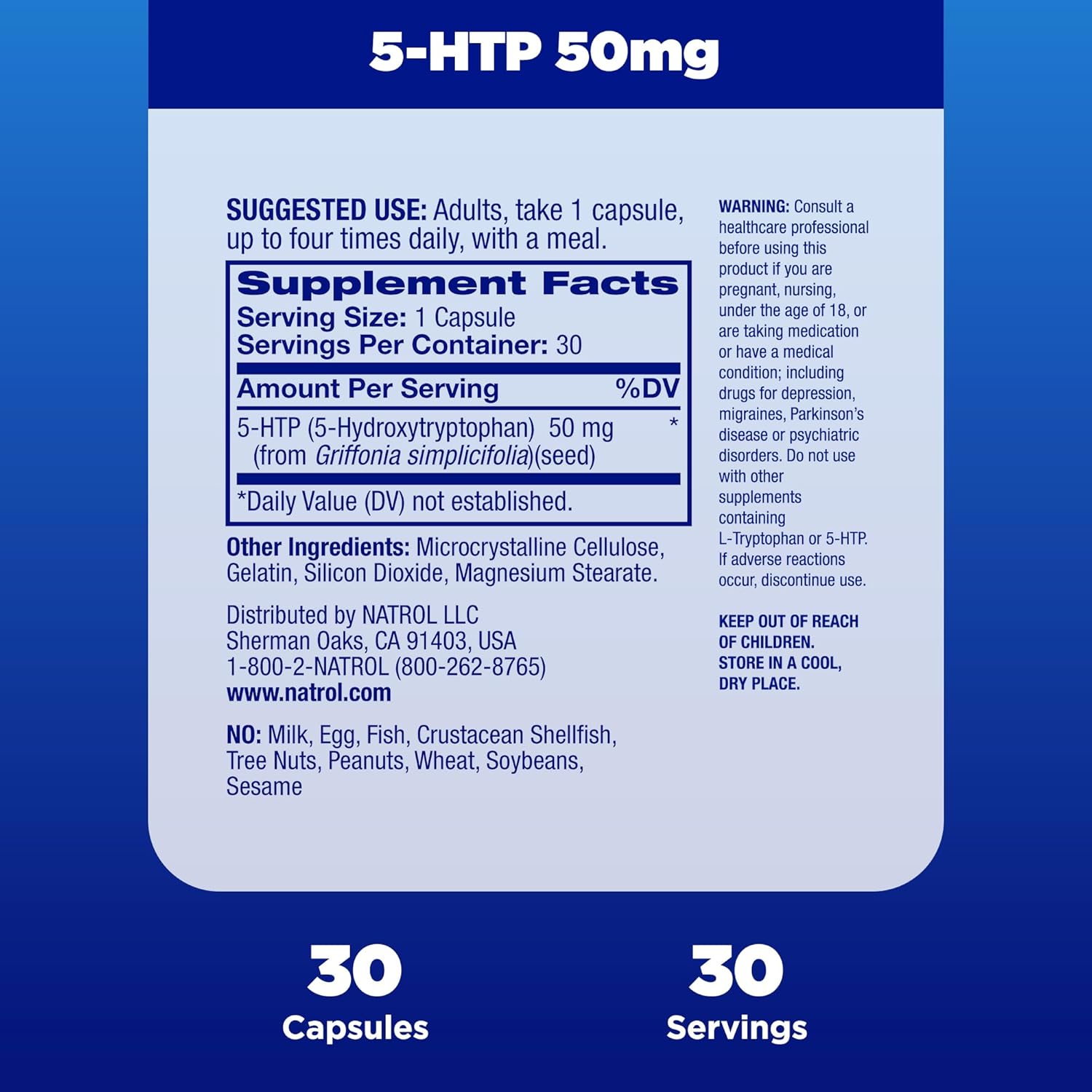 Natrol Mood & Stress 5-HTP 50mg Capsules for Balanced Mood - 30 Count Supply