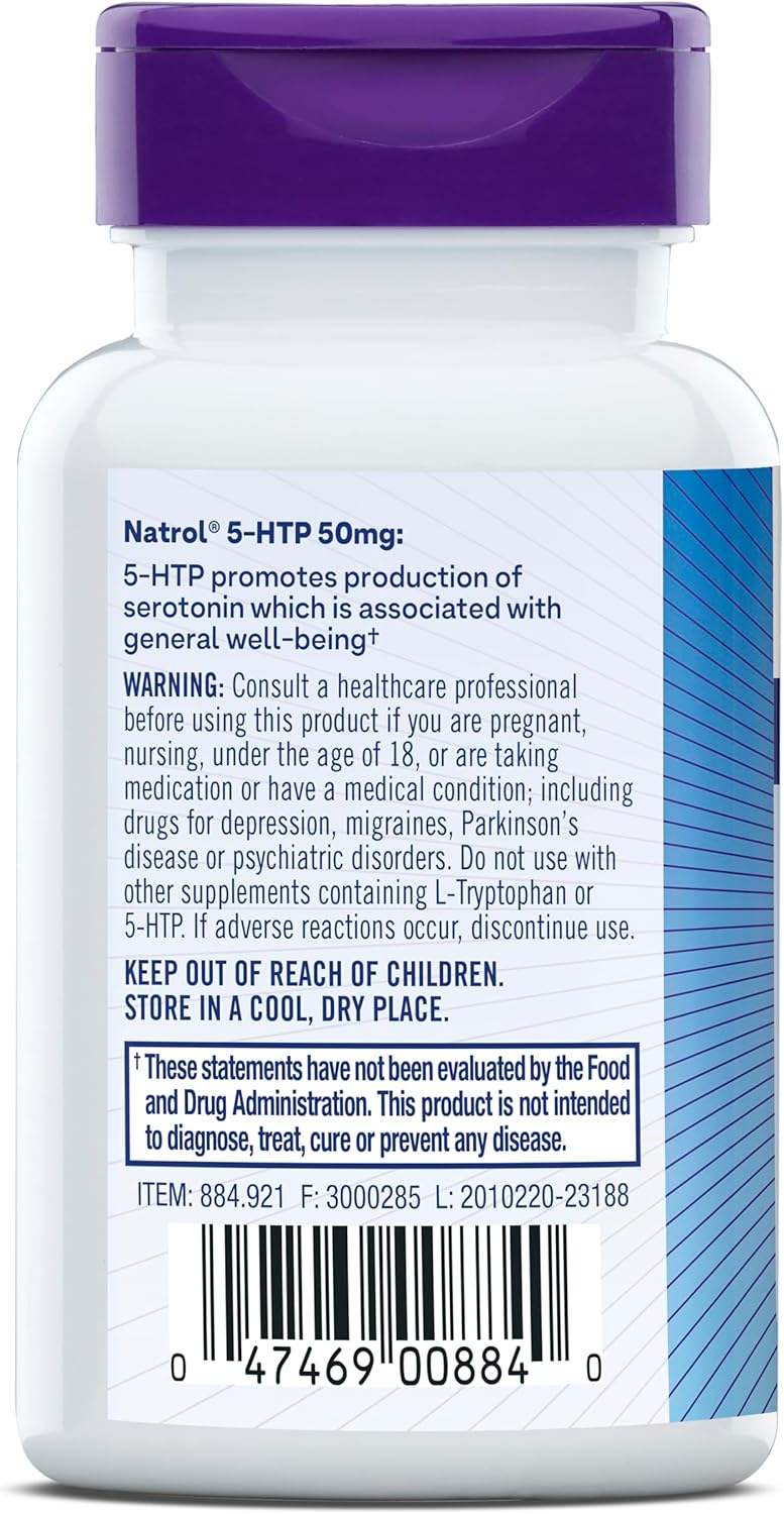 Natrol Mood & Stress 5-HTP 50mg Capsules for Balanced Mood - 30 Count Supply