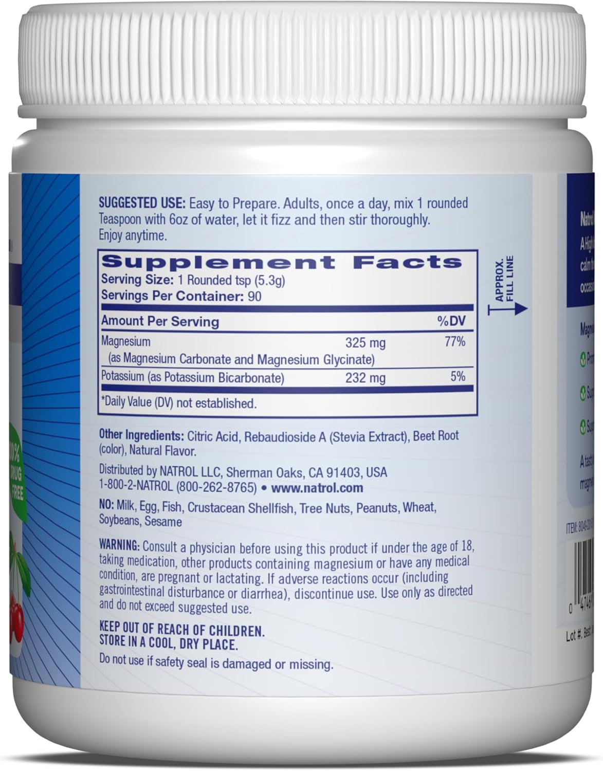 Natrol Mood + Stress Blend with Magnesium Carbonate, Glycinate, and Potassium - Cherry-Flavored Powder for Occasional Stress Support - 45-Day Supply
