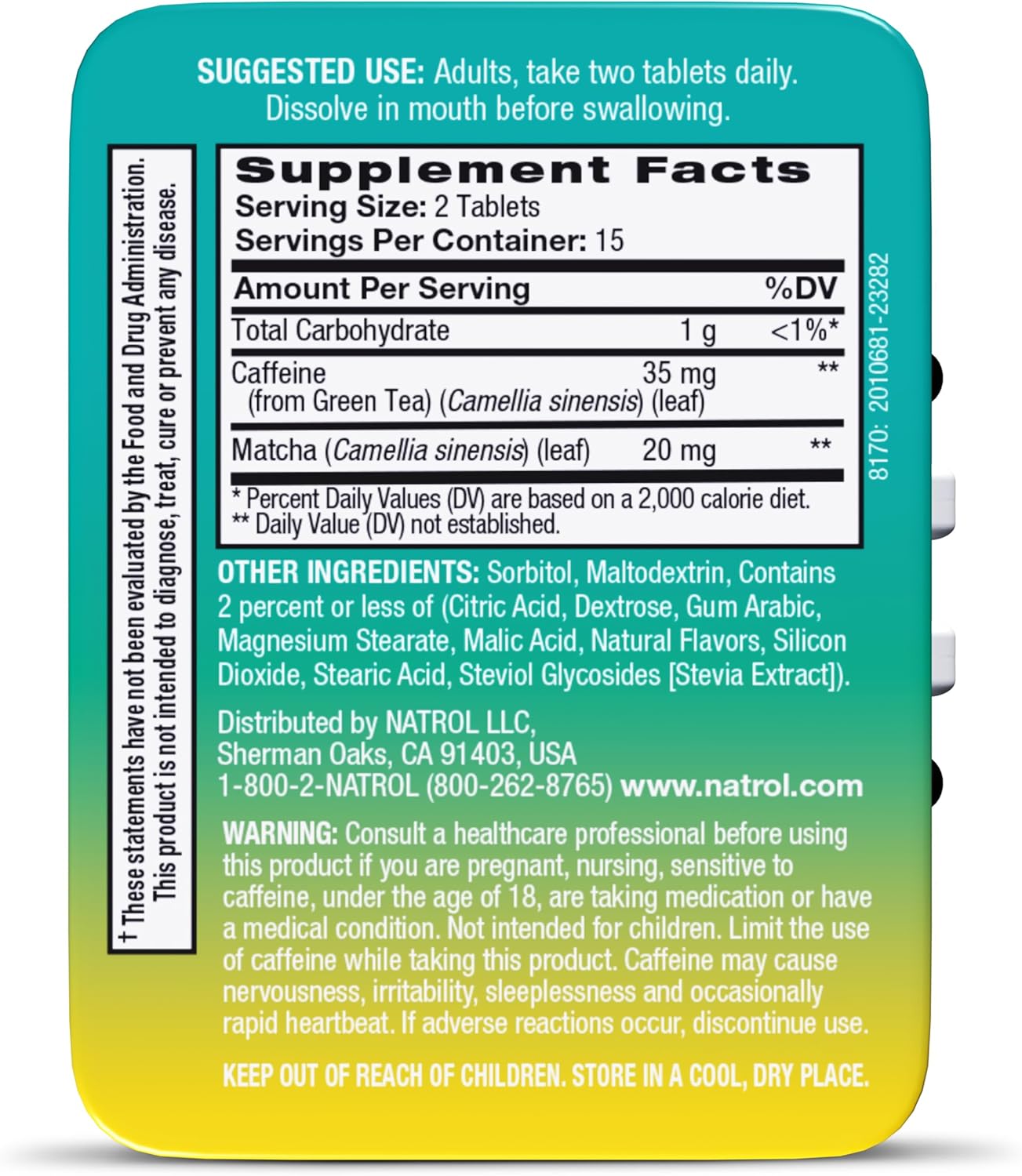 Natrol Quick Balance Energy Mints, Lemon Green Tea Flavor, 30 Count - Energy Supplement for 15 Days