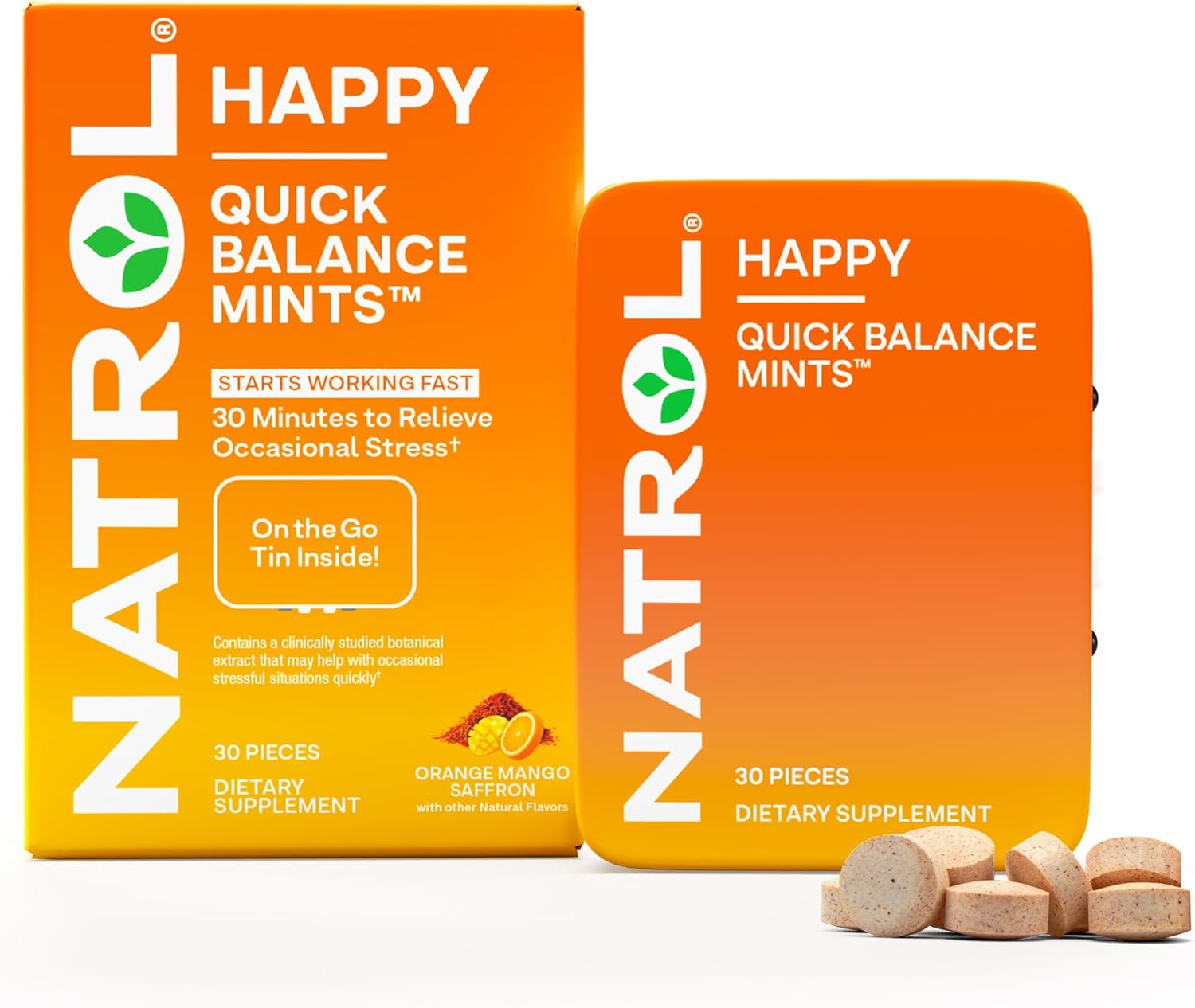 Natrol Quick Balance Happy Mints - 30 Mints, Stress Relief Supplement for Occasional Use, 15 Day Supply