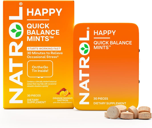 Natrol Quick Balance Happy Mints - 30 Mints, Stress Relief Supplement for Occasional Use, 15 Day Supply