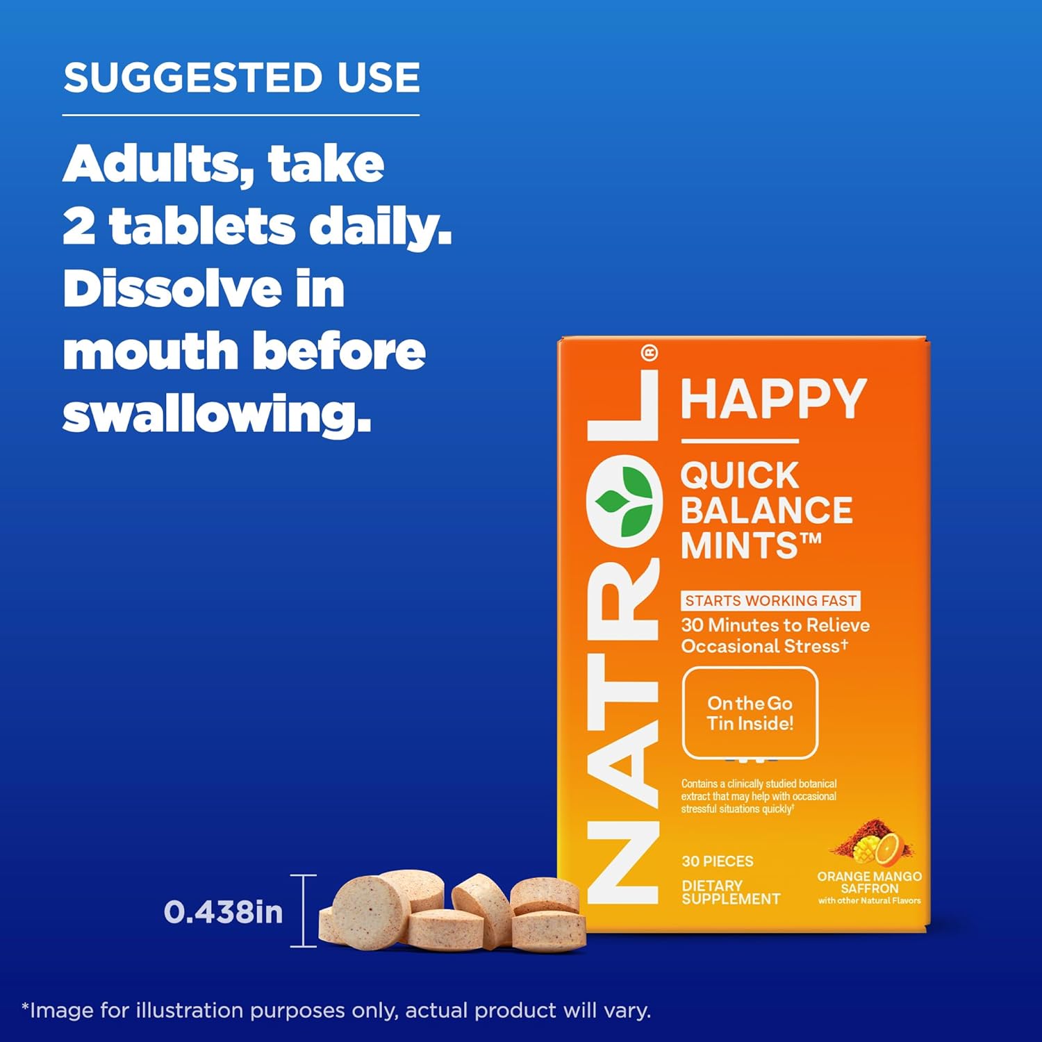 Natrol Quick Balance Happy Mints - 30 Mints, Stress Relief Supplement for Occasional Use, 15 Day Supply