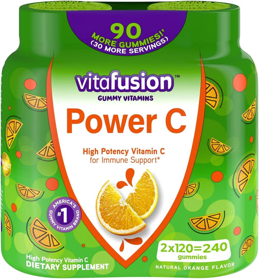 Natrue Mad Power C Gummy with Vitamin C - Twin Pack of 240 Gummies, Delicious Orange Flavor - Compatible with Vitafusion