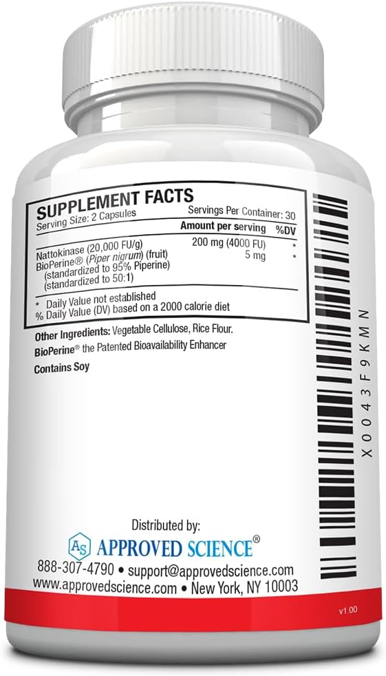 Nattokinase Supplement 4000 FU - 200mg with BioPerine - Vegan, Non-GMO - 60 Capsules - Vitamin K2 Free - One Month Supply