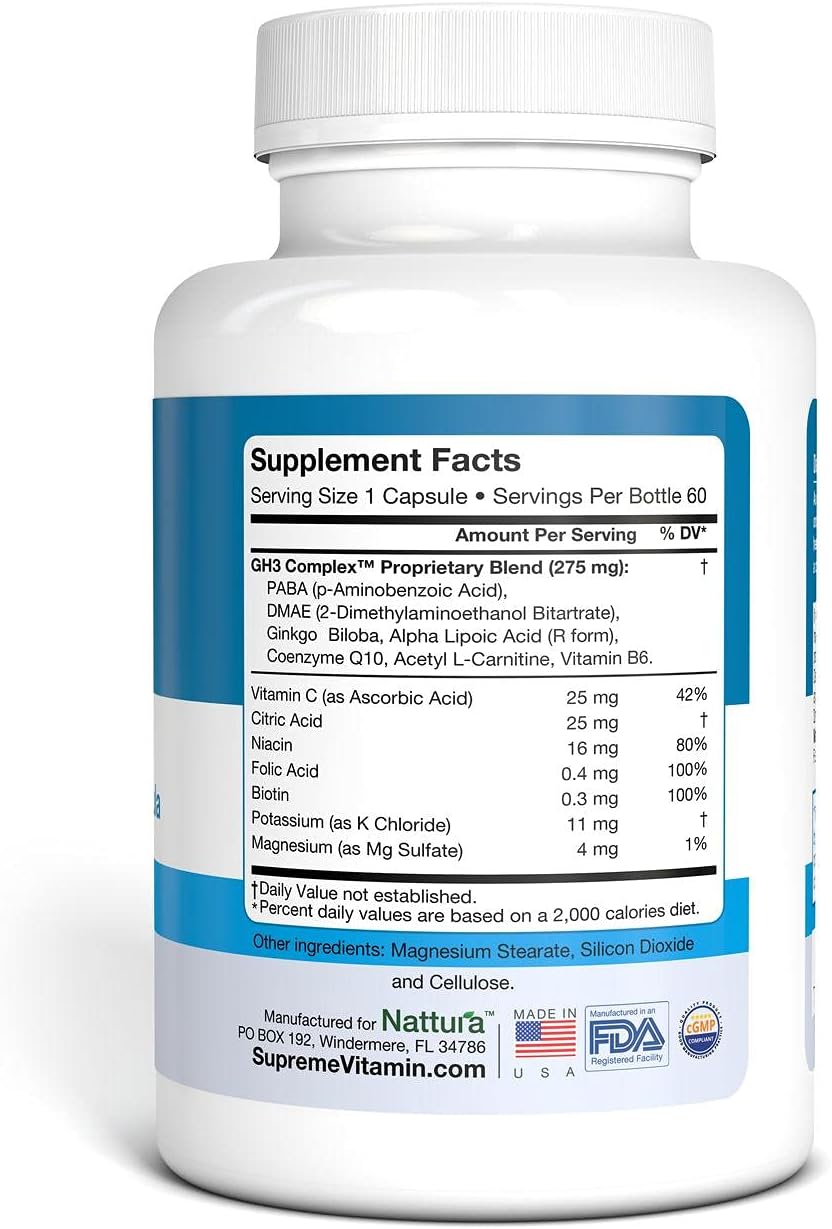 Nattura G-H3 Ultra: Advanced Anti-Aging Antioxidant Formula with Ginkgo Biloba and Coenzyme Q10 - 60 Capsules
