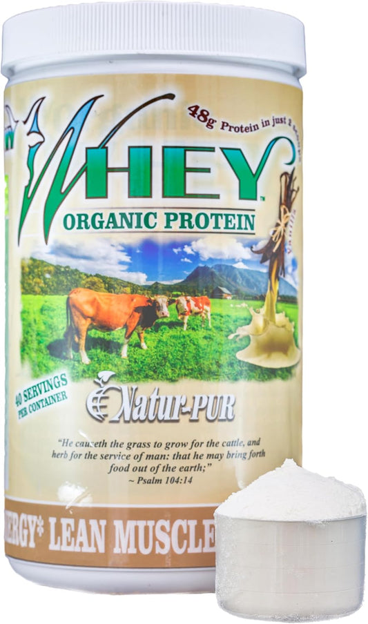 Natur-Pur Grass-Fed Organic Whey Protein Powder Vanilla Flavor - Hormone-Free, Cold Processed, High Protein Content (1lb)