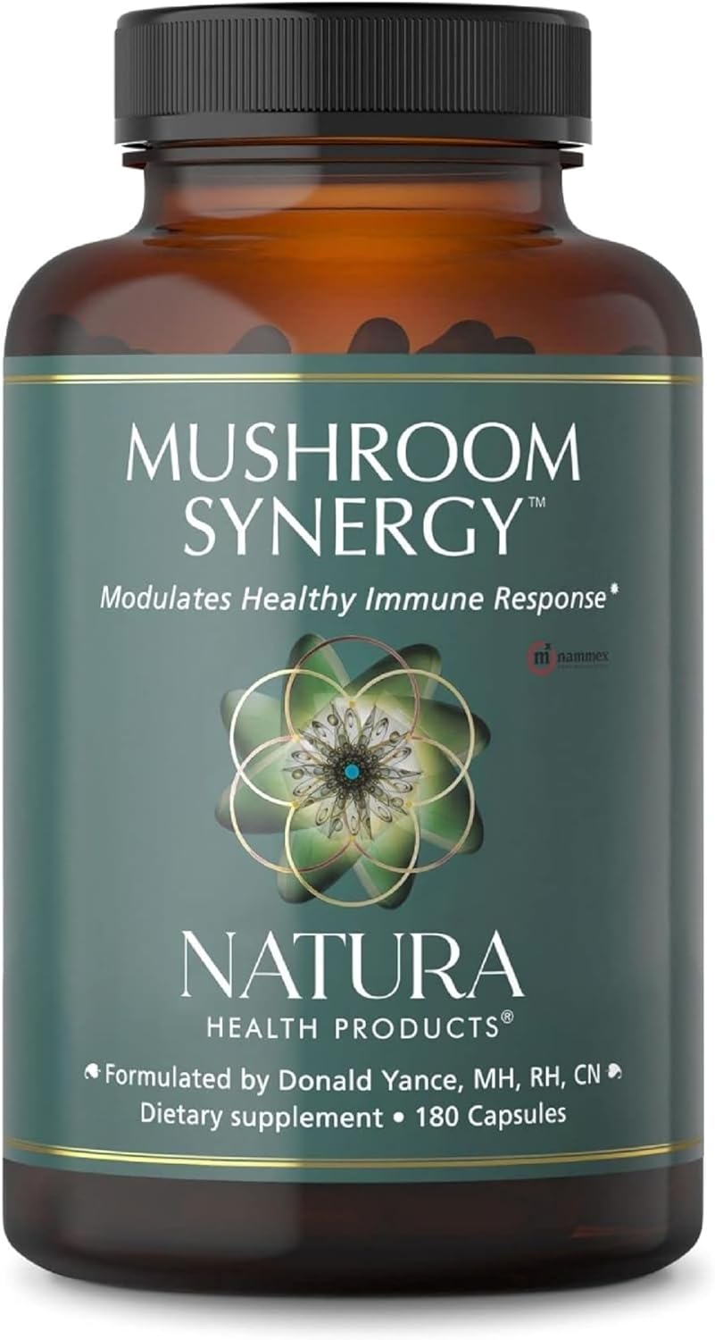Natura Health Mushroom Synergy Supplement with Turkey Tail, Red Reishi, Chaga, & Poria Mushrooms for Immune Support - 180 Capsules