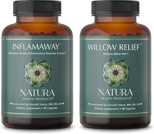 Natura Health Products InflamAway and Willow Relief Supplement Bundle - Supports Healthy Inflammatory Response & Muscle Relaxation