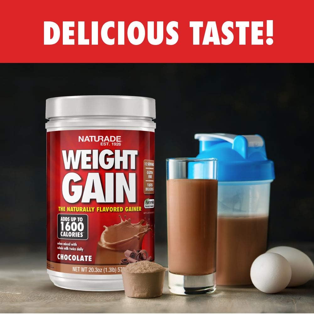 Naturade Chocolate Weight Gain Drink Mix - High Calorie Mass Gainer with Carbs & Protein - Gluten Free, Delicious Taste - 20.3 Ounce