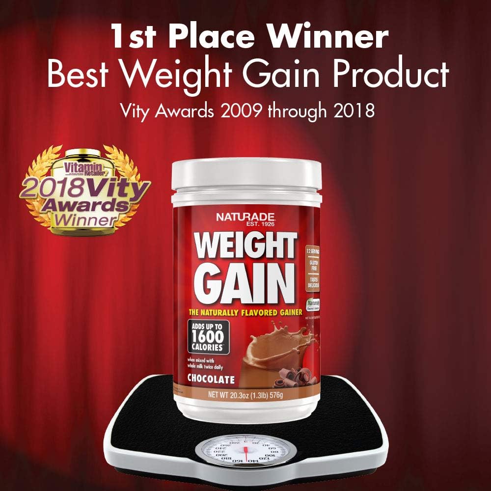 Naturade Chocolate Weight Gain Drink Mix - High Calorie Mass Gainer with Carbs & Protein - Gluten Free, Delicious Taste - 20.3 Ounce