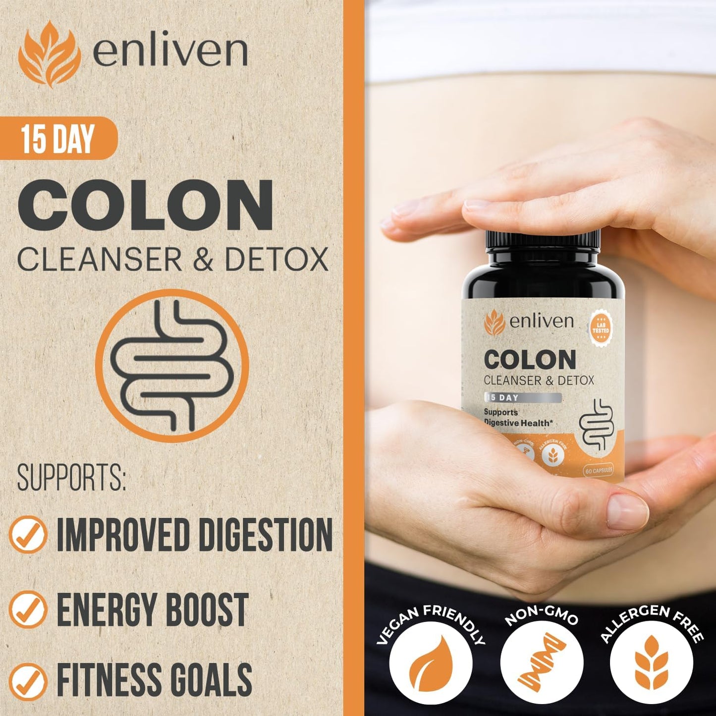 Natural 15-Day Colon Cleanse Capsules for Slimming Formula & Digestive Health - Herbal Blend with Probiotics - Non-GMO - Made in USA