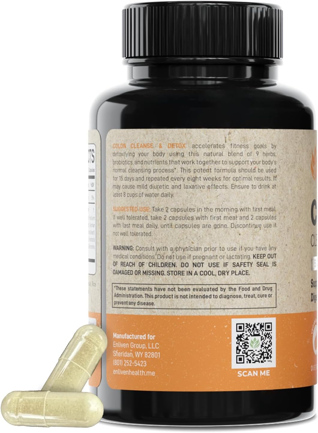 Natural 15-Day Colon Cleanse Capsules for Slimming Formula & Digestive Health - Herbal Blend with Probiotics - Non-GMO - Made in USA