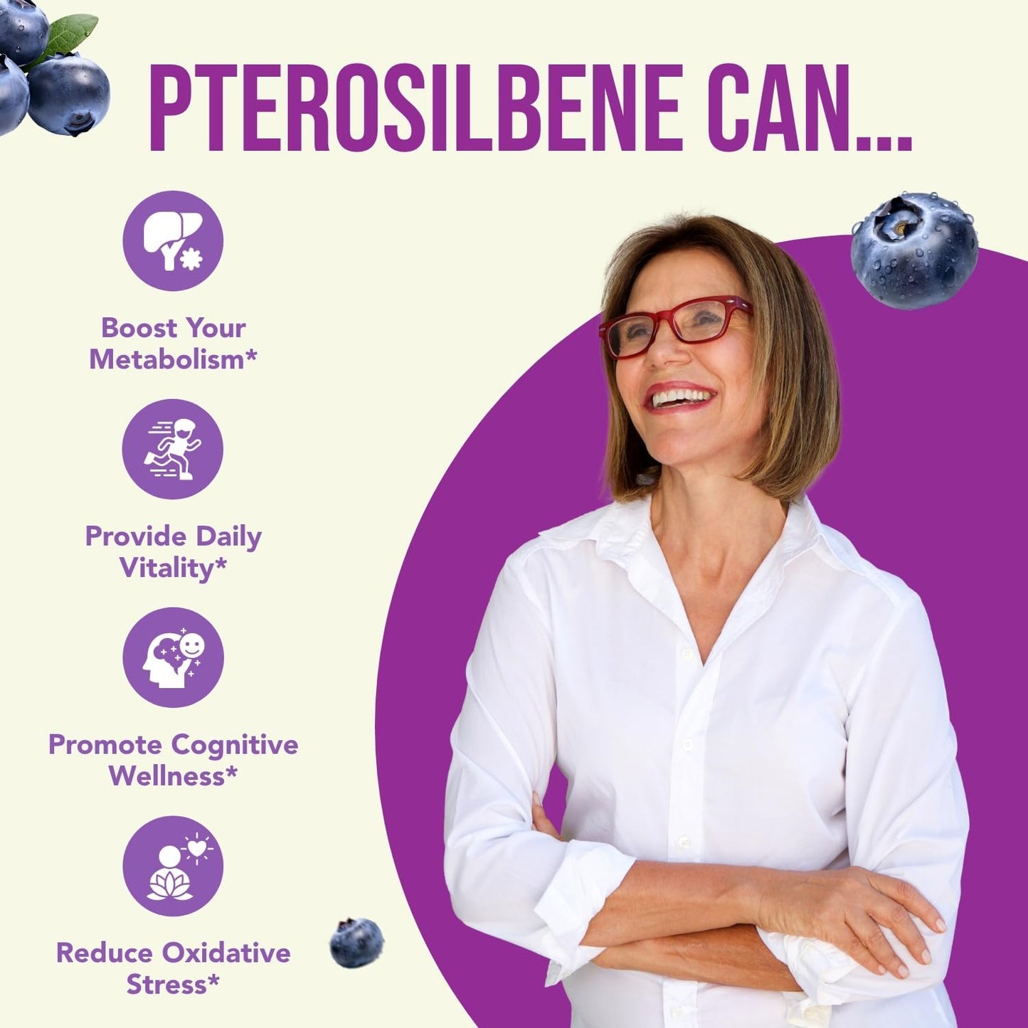Natural 150mg Pterostilbene Antioxidant Supplement - Supports Healthy Aging, Immune System, Heart, Skin, and Brain - Non-GMO, Made in USA - 180 Servings