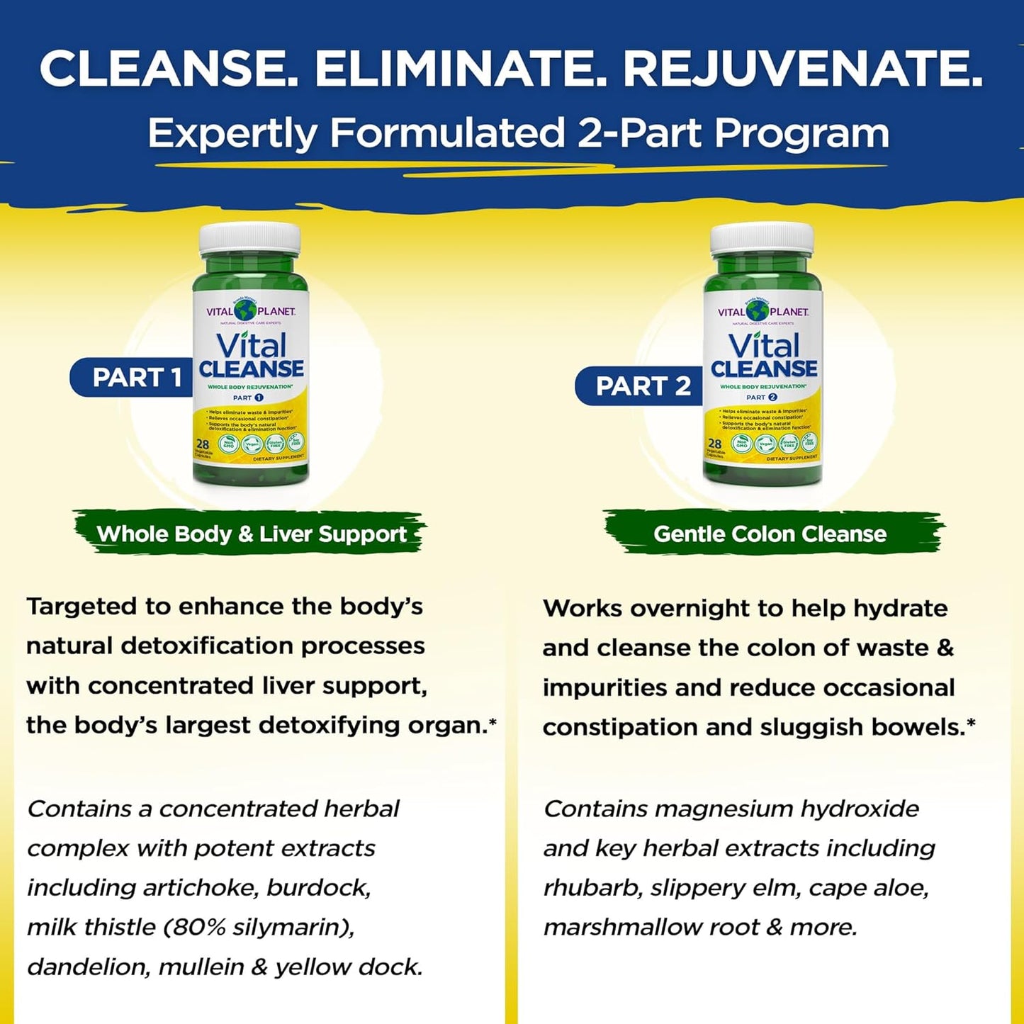 Natural 2-Part Cleanse Kit with Milk Thistle & Herbs for Healthy Elimination - 56 Capsules