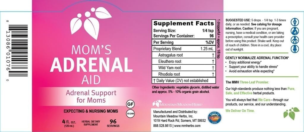 Natural 4oz Adrenal Support Supplement for Daily Fatigue Management - Mountain Meadow Herbs Mom's Adrenal Aid