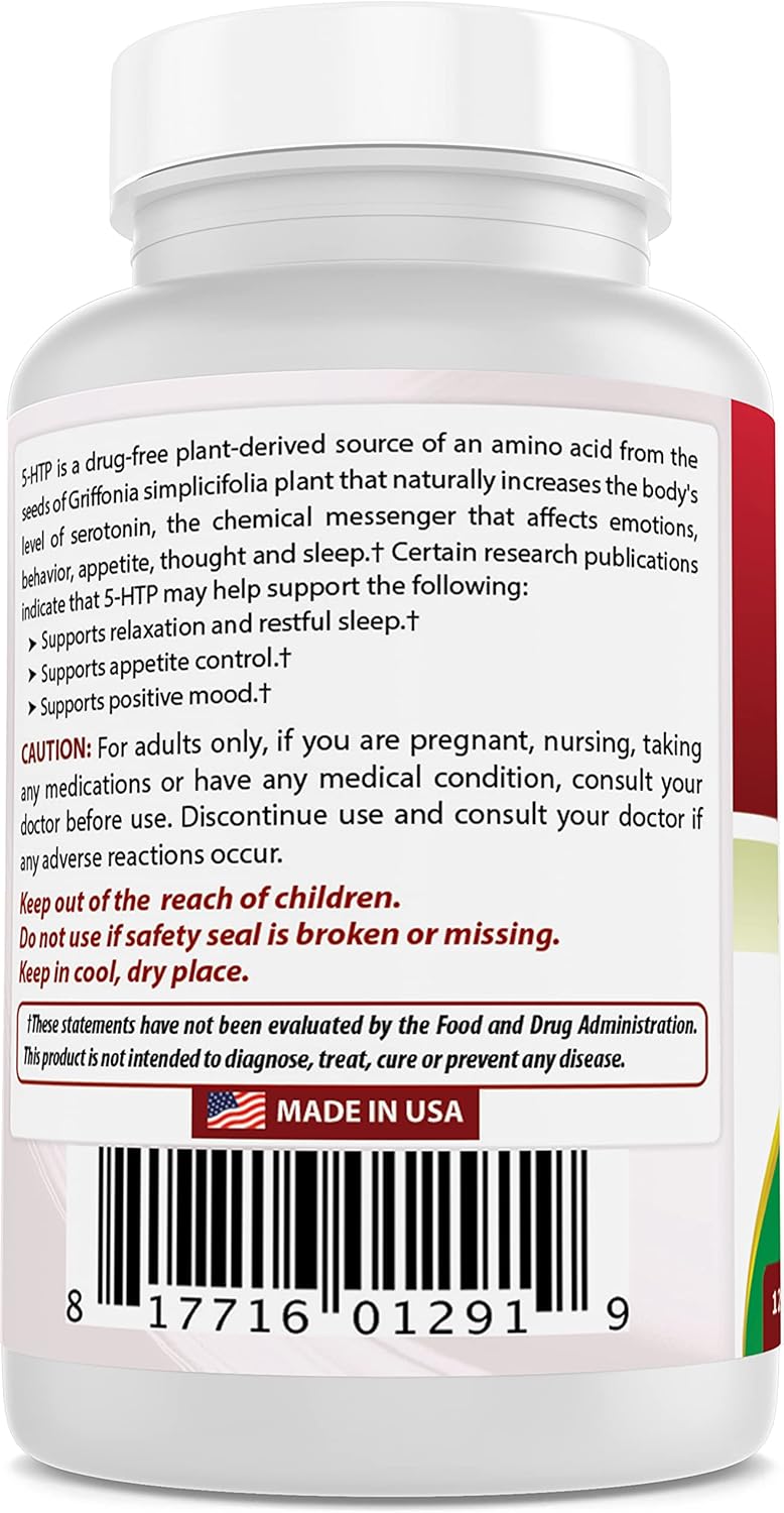 Natural 5-HTP Capsules 50 mg for Relaxation & Sleep Support - 120 Capsules x3 Pack