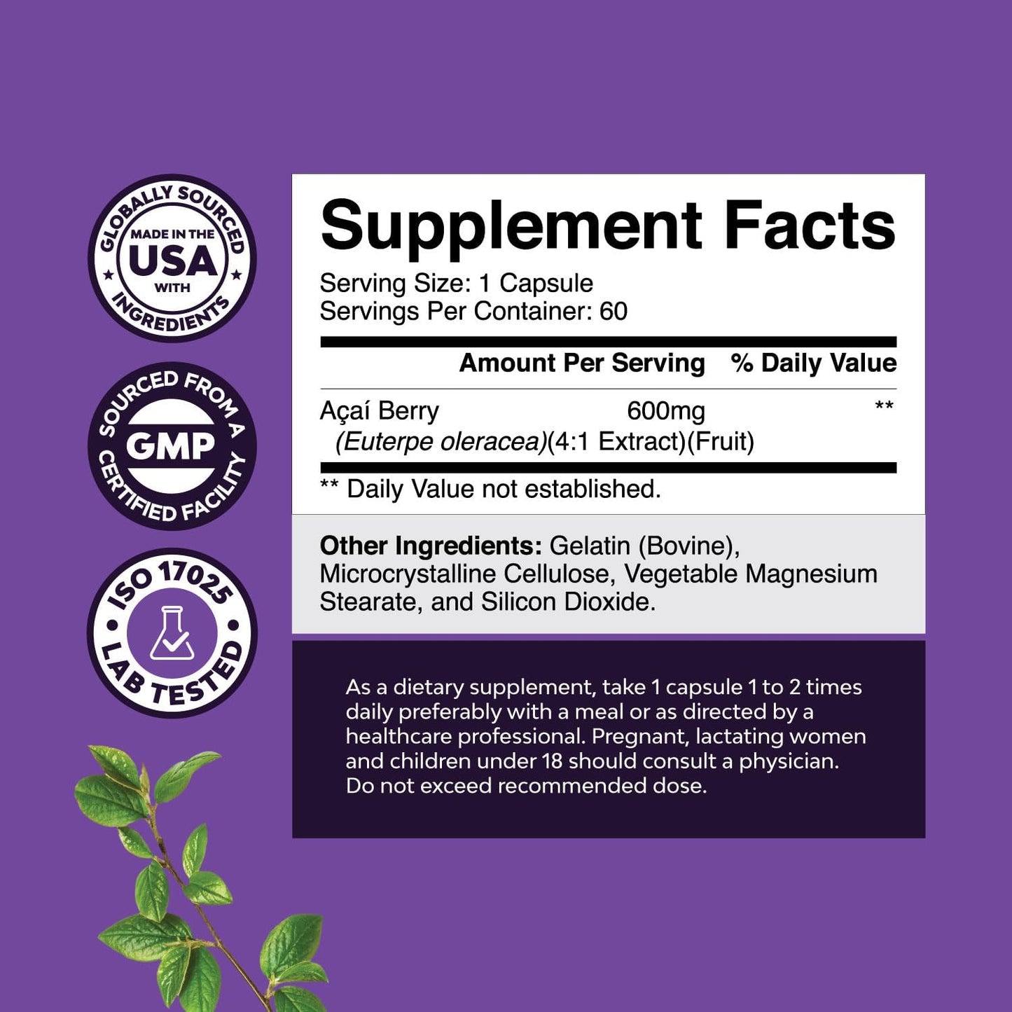 Natural Acai Berry Slimming Formula Supplement - Antioxidant Superfood for Detox, Energy, and Digestion Boost