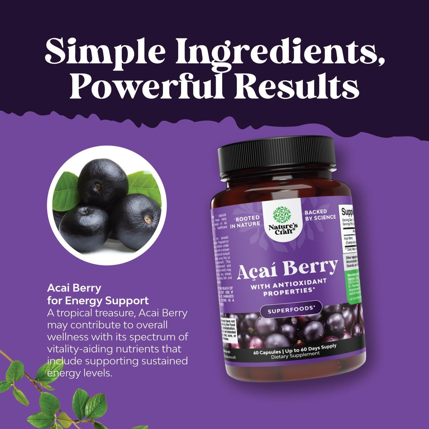 Natural Acai Berry Slimming Formula Supplement - Antioxidant Superfood for Detox, Energy, and Digestion Boost