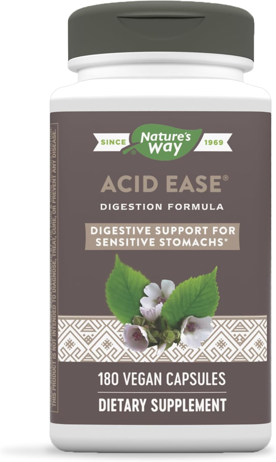 Natural Acid-Ease Digestion Formula - 180 Vegan Capsules for Sensitive Stomachs