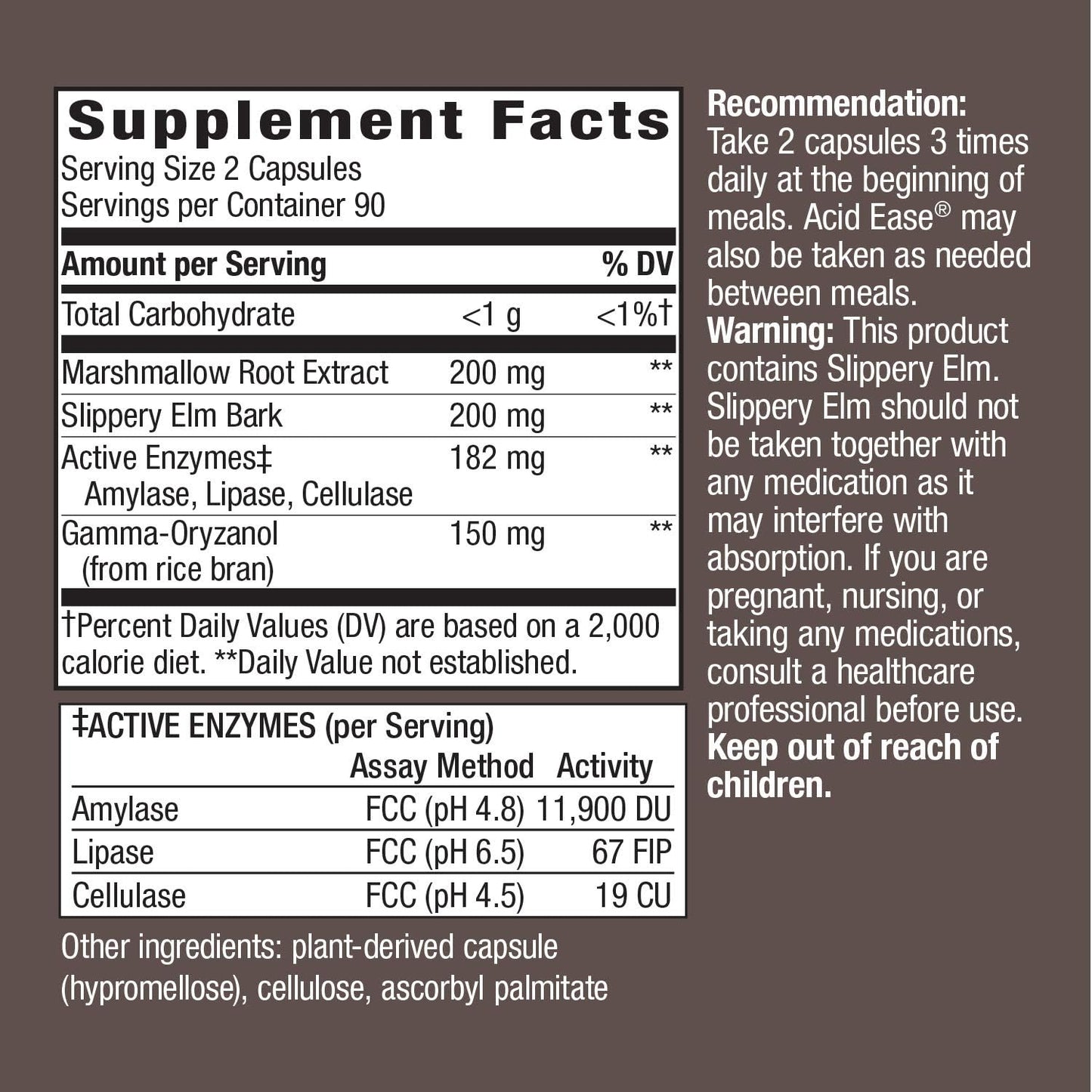 Natural Acid-Ease Digestion Formula - 180 Vegan Capsules for Sensitive Stomachs