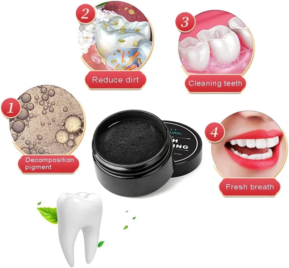 Natural Activated Charcoal Teeth Whitening Powder Duo with Bamboo Brush - Set of 2 for Oral Care by WUBLSYAN