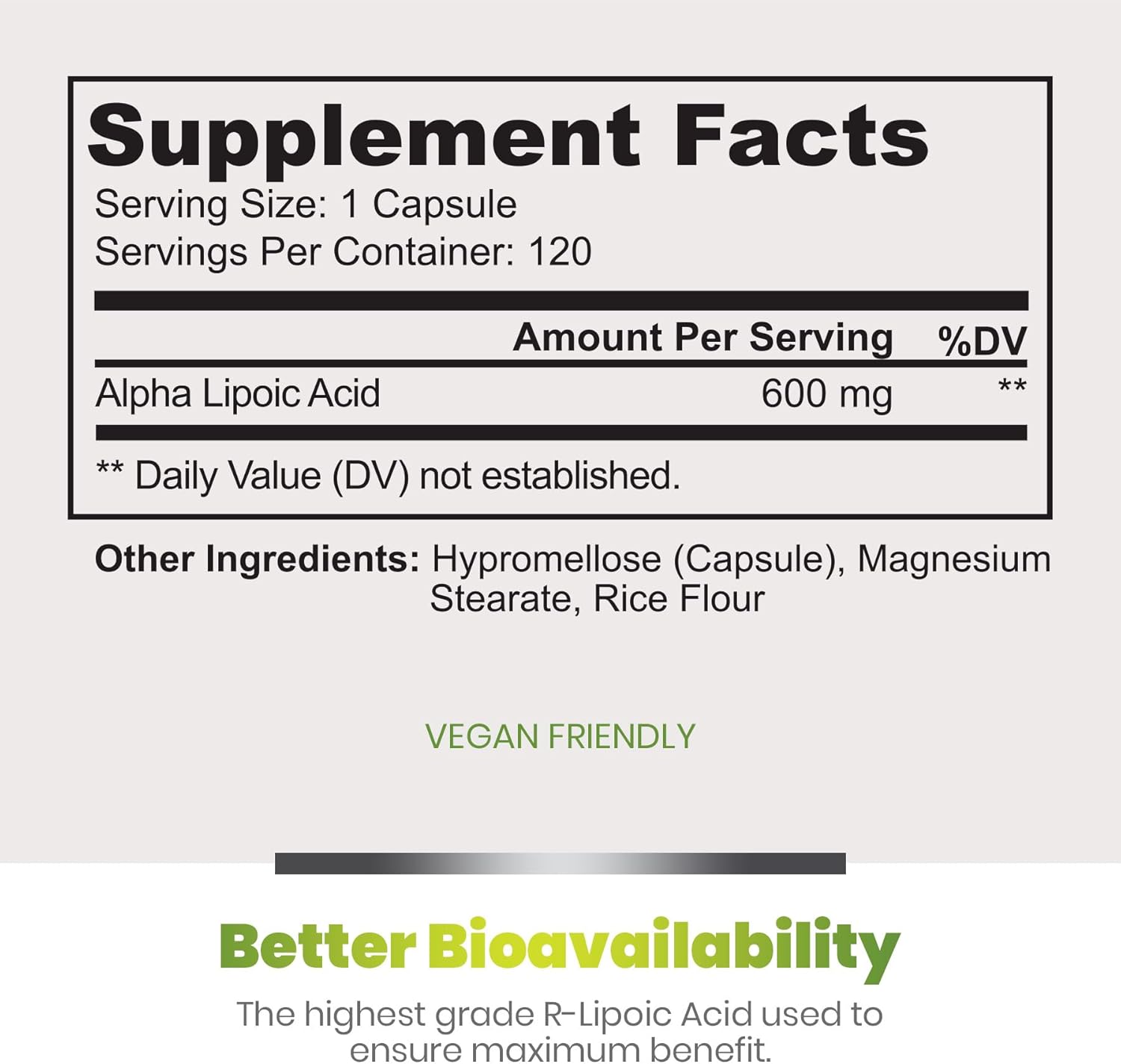 Natural Alpha Lipoic Acid 600mg 360 Veggie Capsules - Non-GMO Thioctic Acid - 1 Year Supply