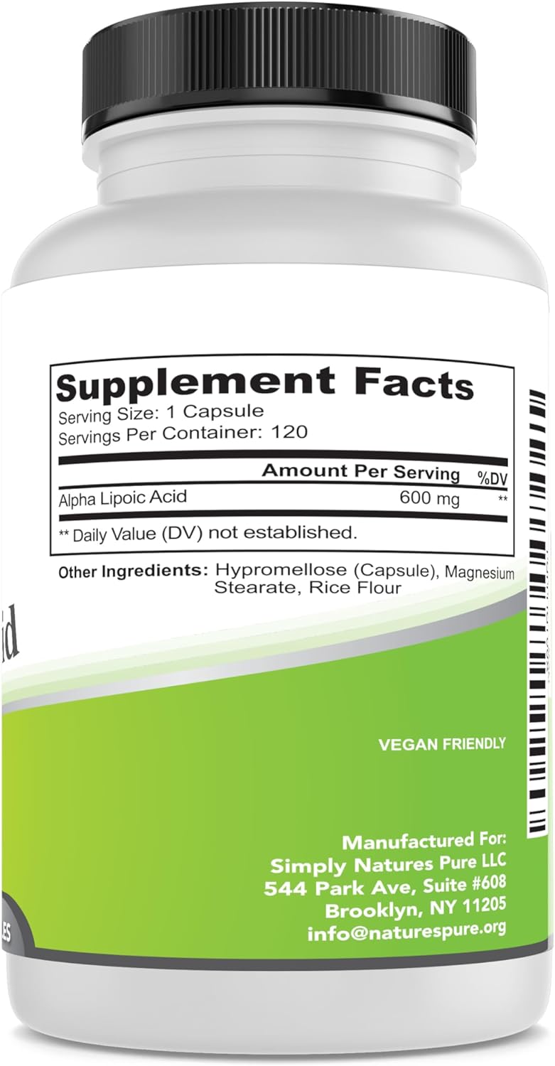 Natural Alpha Lipoic Acid 600mg 360 Veggie Capsules - Non-GMO Thioctic Acid - 1 Year Supply