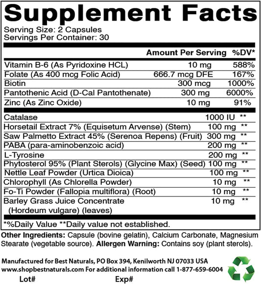 Natural Anti-Gray Hair Formula with 500 Mg Ashwagandha Extract