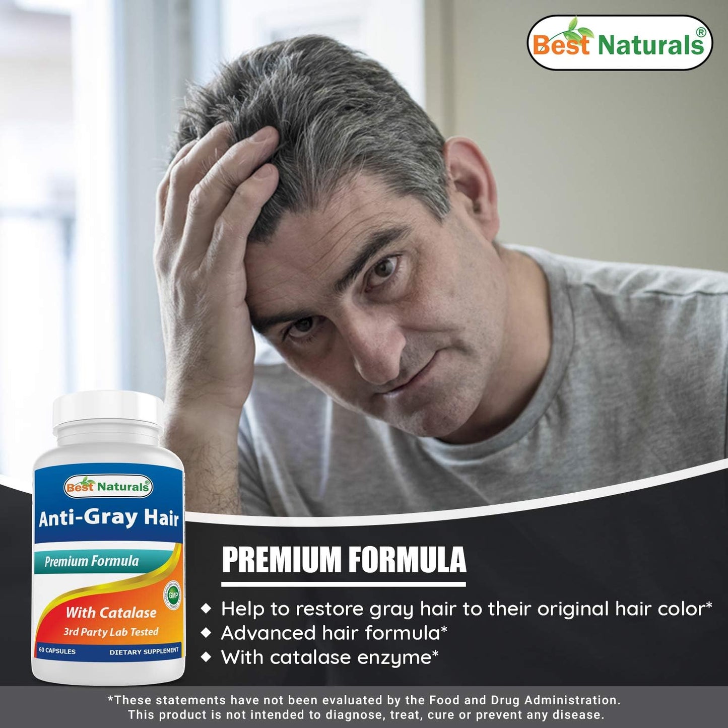 Natural Anti-Gray Hair Formula with 500 Mg Ashwagandha Extract