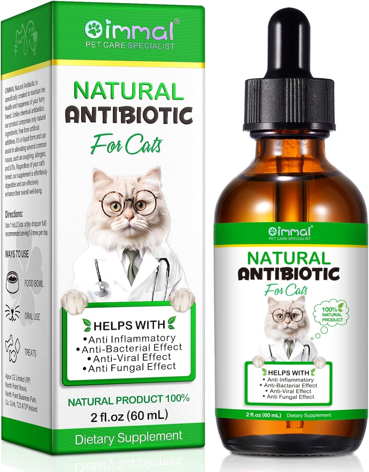 Natural Antibiotic Supplement for Cats - Supports Immune System, Allergy Relief, UTI Prevention, Multivitamin - Chicken Flavour - 2 Fl Oz / 1 Pack