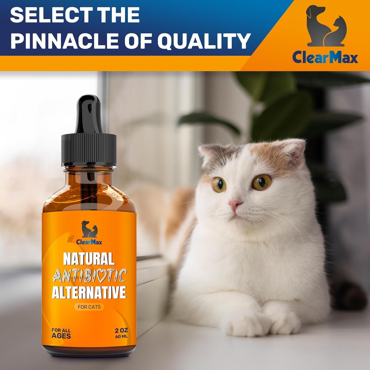Natural Antibiotics for Cats - Supports Digestion, UTIs, and Joint Health - Herbal Flavor - 2 Oz