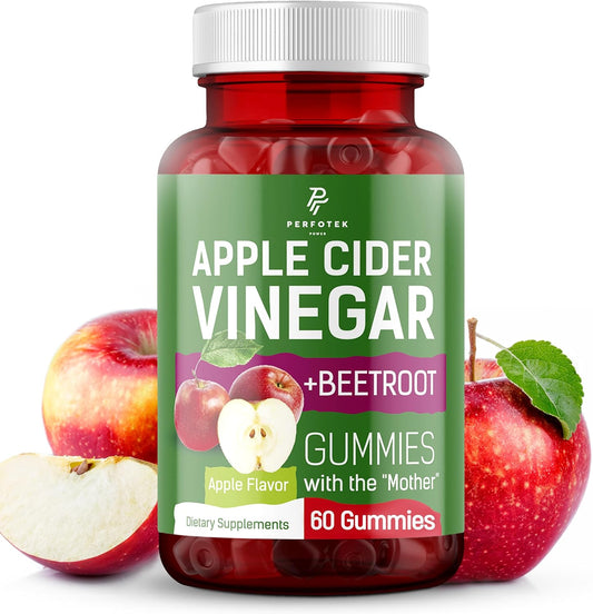 Natural Apple Flavor Apple Cider Vinegar Gummies - Keto Friendly - Vegan & Gluten Free - 60 Pieces