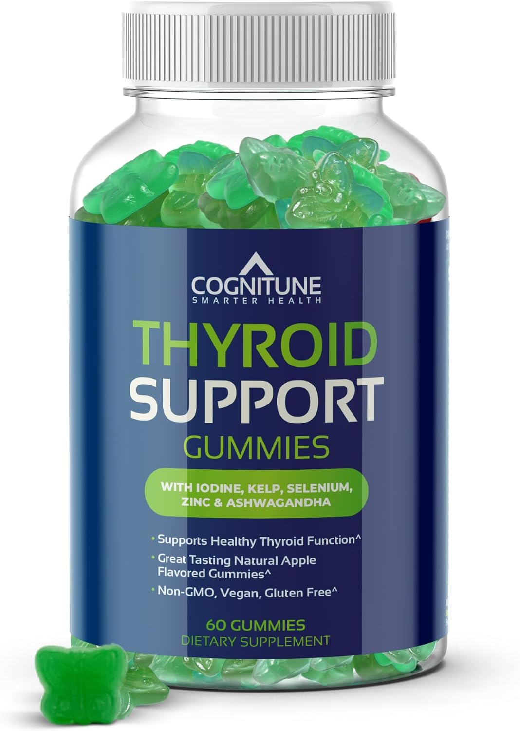 Natural Apple Flavor Thyroid Gummies Supplement with Iodine, Kelp, Ashwagandha - Non-GMO, Vegan, Gluten-Free - Supports Hypothyroidism in Men & Women