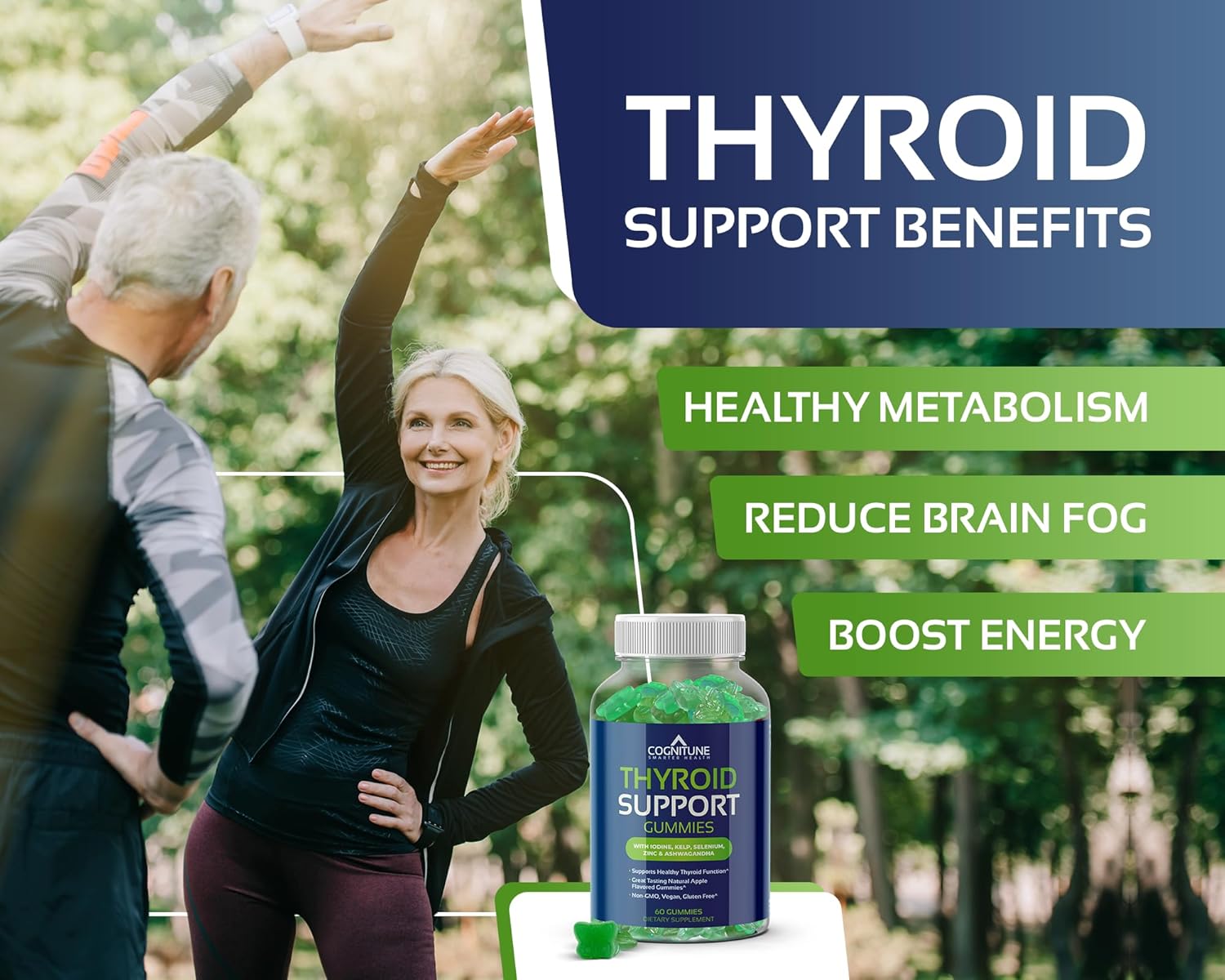 Natural Apple Flavor Thyroid Gummies Supplement with Iodine, Kelp, Ashwagandha - Non-GMO, Vegan, Gluten-Free - Supports Hypothyroidism in Men & Women